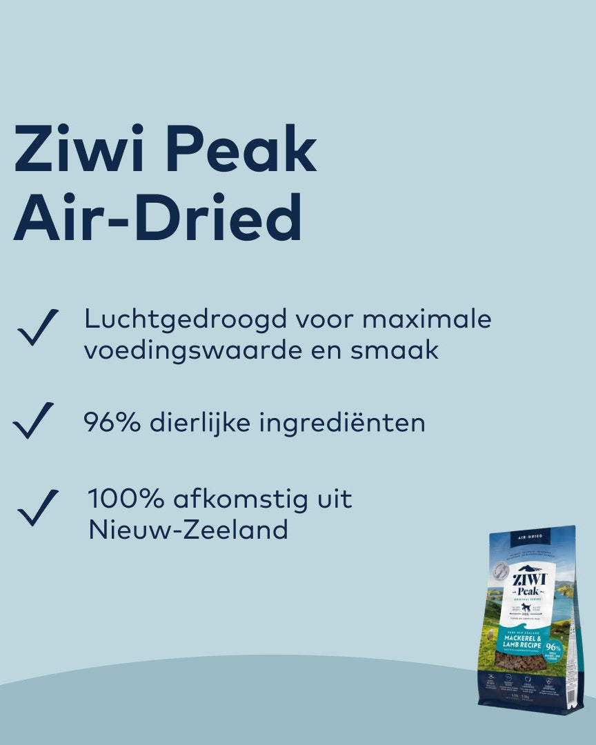 Dutch-language ZIWI Peak air-dried food information graphic