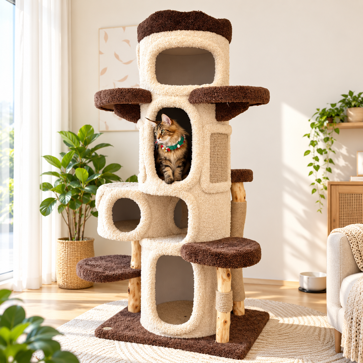 EcoPawPaw Treehouse MAX – XXL Natural Wood Cat Tree 177 cm