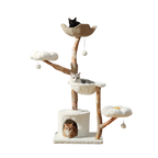 Natural Solid Wood Cat Tree with Flower Perches