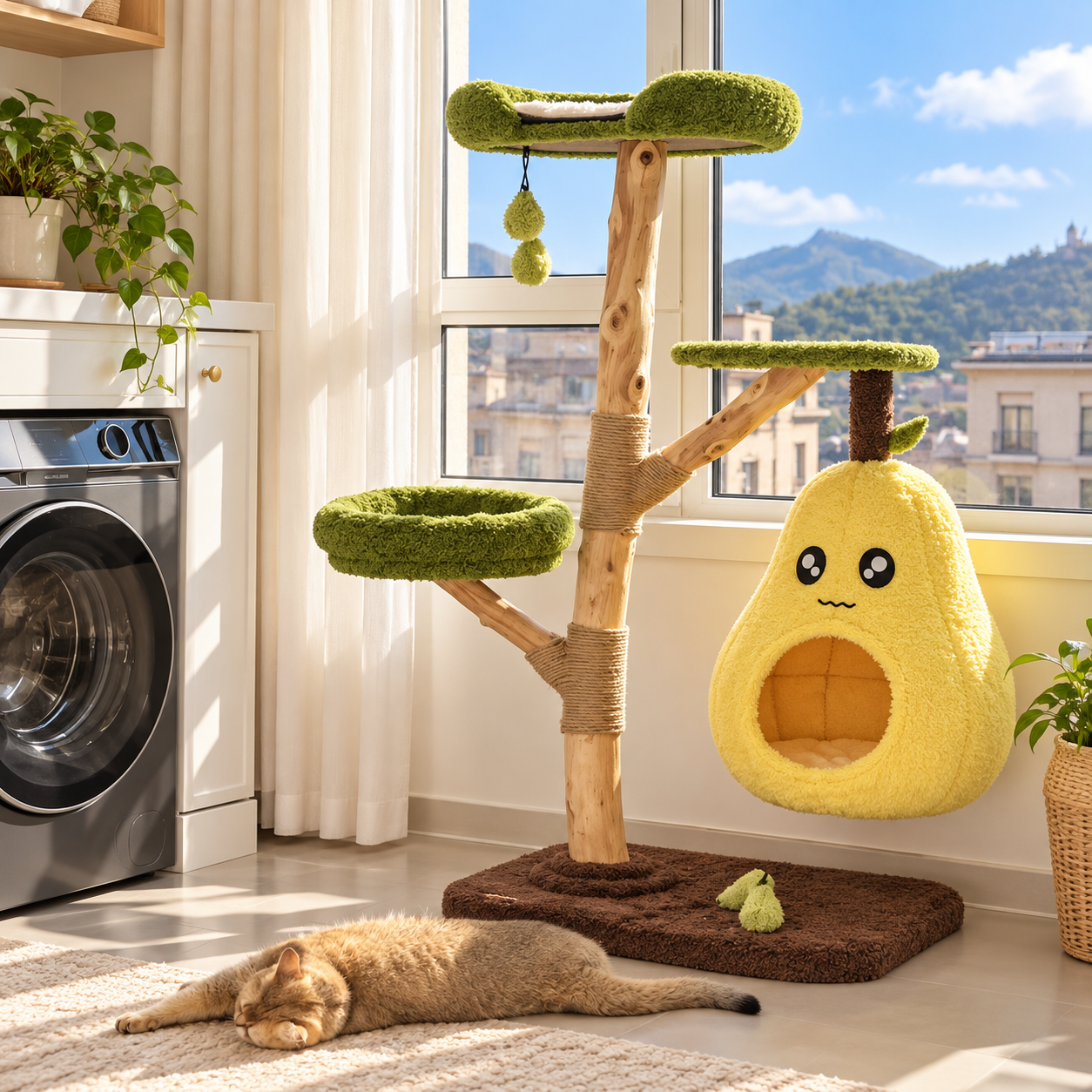 EcoPawPaw Natural Wood Cat Tree – A Little Fruit Paradise for Your Cat!