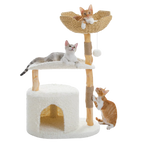 EcoPawPaw Natural Wood Cat Tree with Deep Wicker Basket