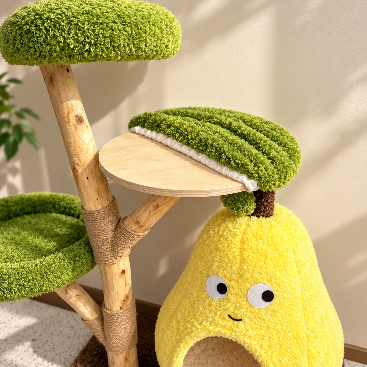 EcoPawPaw Natural Wood Cat Tree – A Little Fruit Paradise for Your Cat!