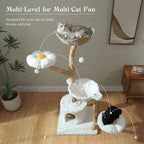 Natural Solid Wood Cat Tree with Flower Perches
