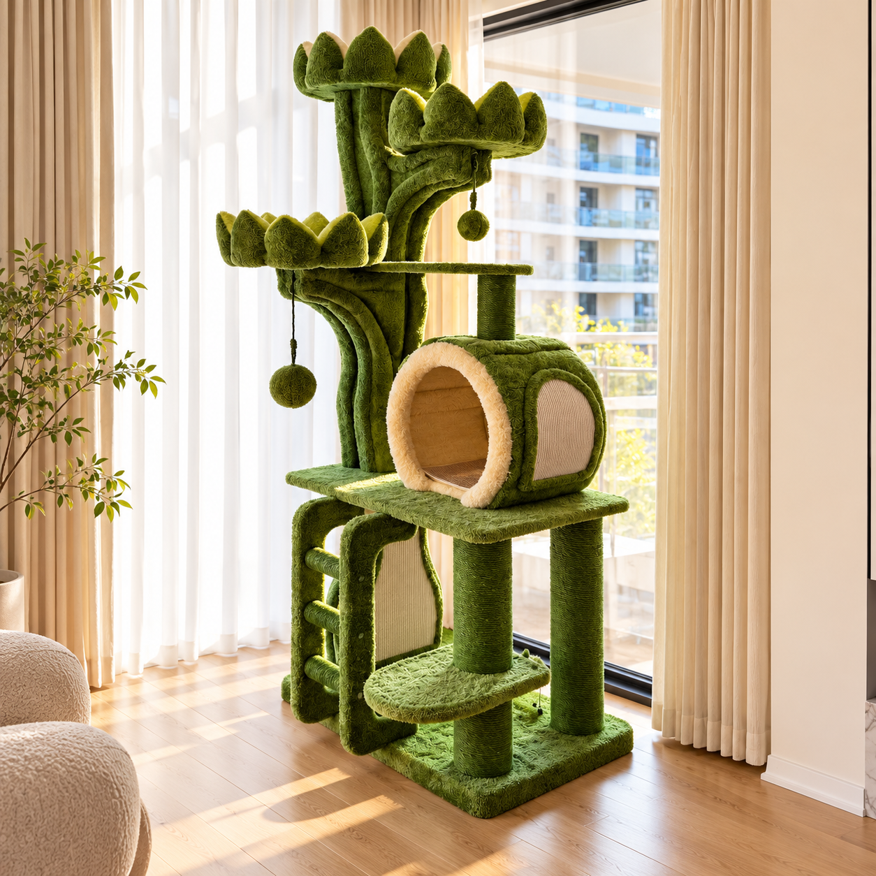 EcoPawPaw Lotus Forest Cat Tree – 204 cm Tall Multi-Level Cat Tower with Lotus Beds, Cat Cave & Sisal Scratching Posts