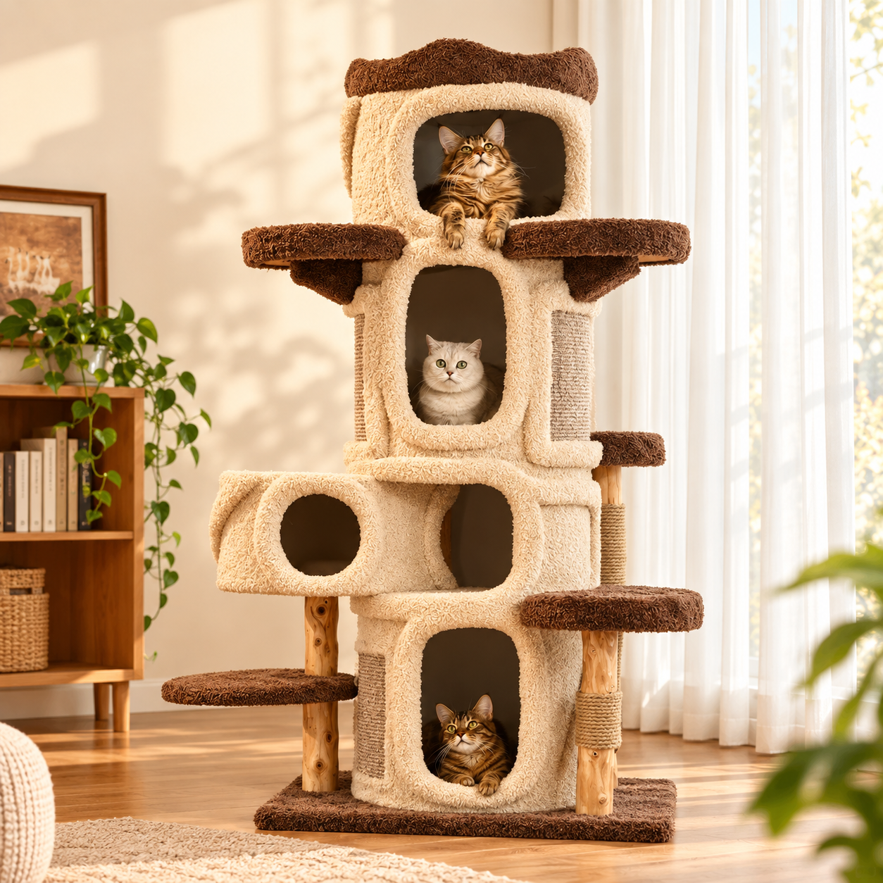 EcoPawPaw Treehouse MAX – XXL Natural Wood Cat Tree 177 cm