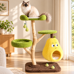 EcoPawPaw Natural Wood Cat Tree – A Little Fruit Paradise for Your Cat!
