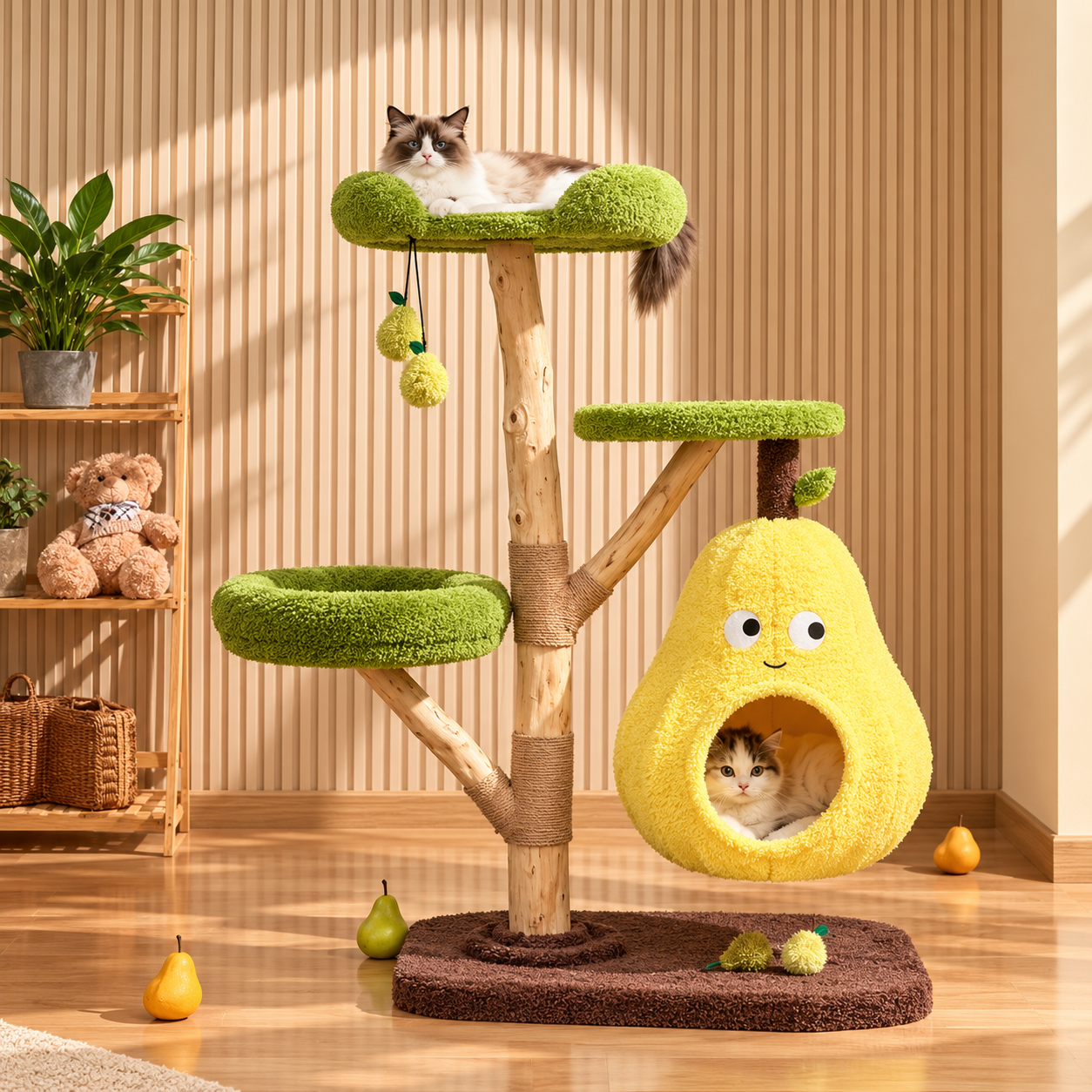 EcoPawPaw Natural Wood Cat Tree – A Little Fruit Paradise for Your Cat!