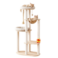 Natural Solid Oak Cat Tree – Modern Z-Shaped Wooden Cat Tower with Hammock & Scratching Posts (154 cm Tall)
