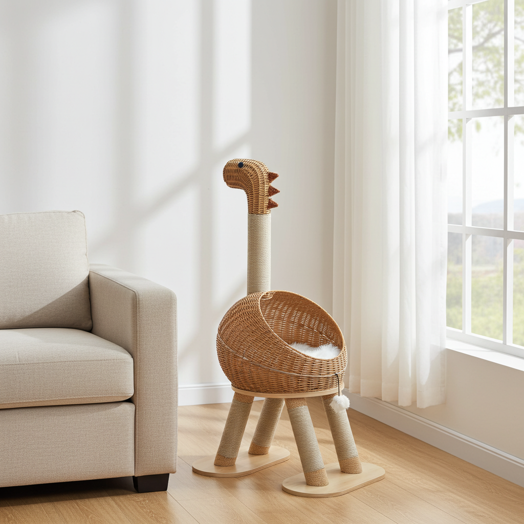Handwoven Rattan Dinosaur Cat Tree