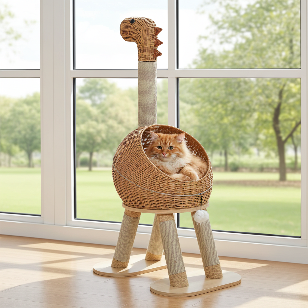 Handwoven Rattan Dinosaur Cat Tree