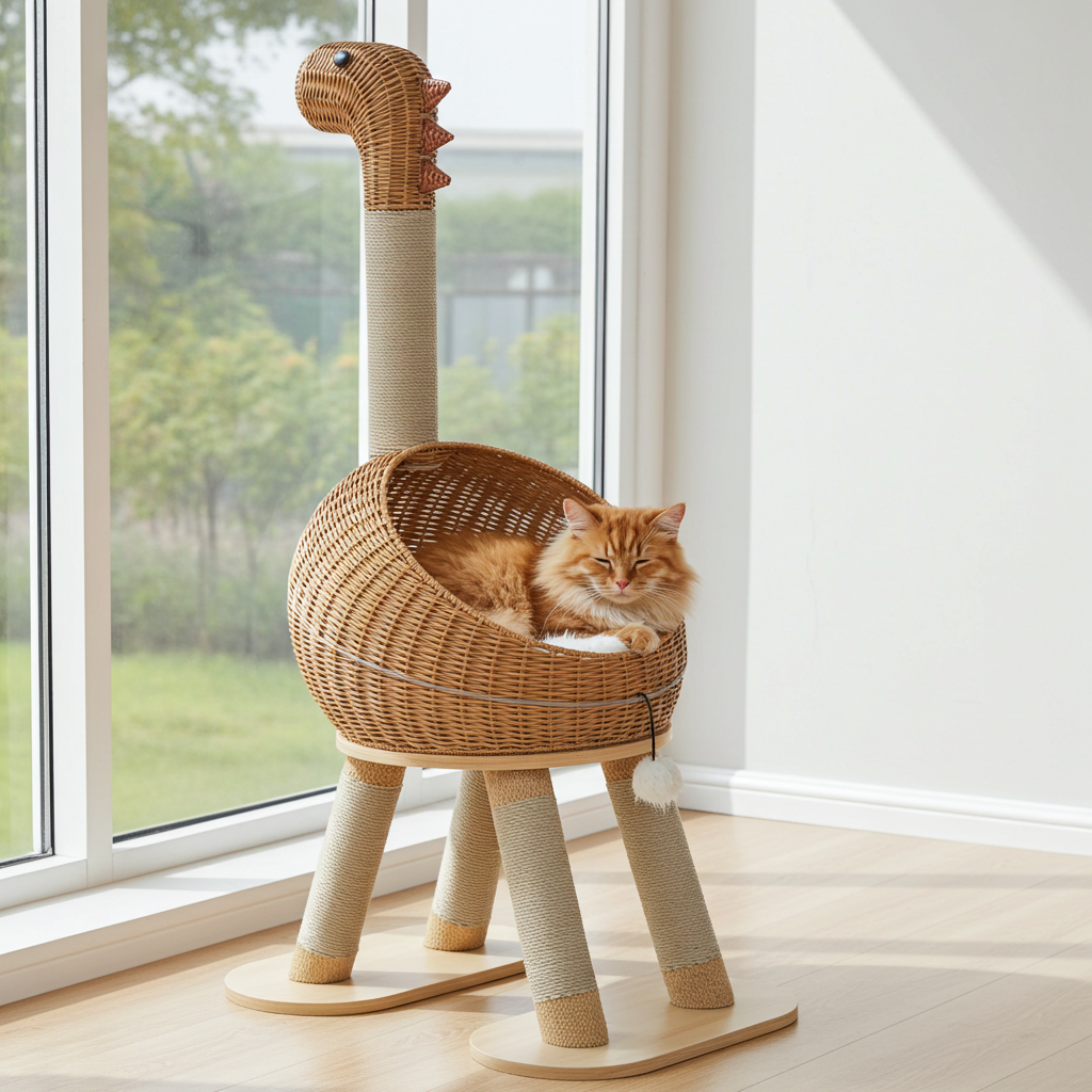 Handwoven Rattan Dinosaur Cat Tree