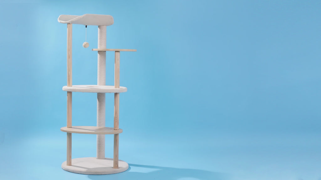 EcoPawPaw 124.5cm Japanese Minimalist Wooden Cat Tree – Modern Japandi Cat Tower with Scratching Post, Washable Pads & Perches