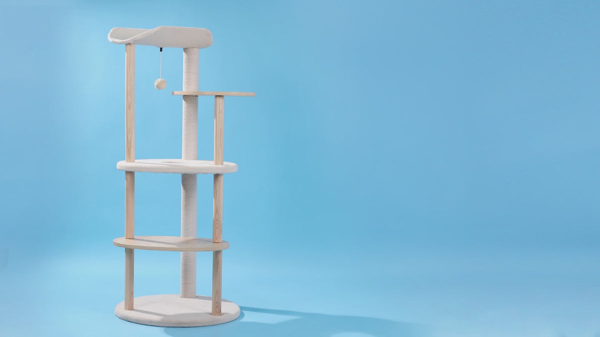 EcoPawPaw 124.5cm Japanese Minimalist Wooden Cat Tree – Modern Japandi Cat Tower with Scratching Post, Washable Pads & Perches